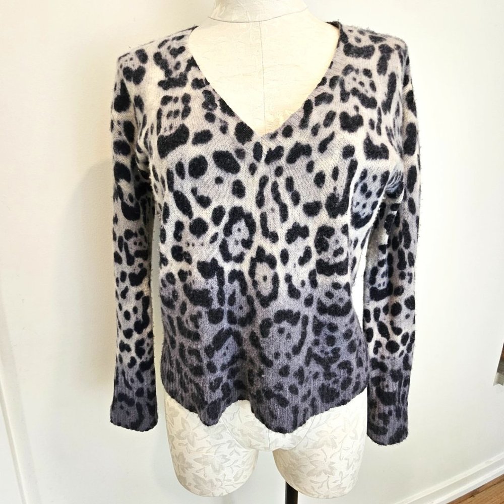 360 Cashmere V-Neck Animal Print Sweater, Size XS